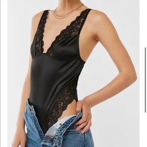 Urban Outfitters Satin Lace Trim Bodysuit NWT S